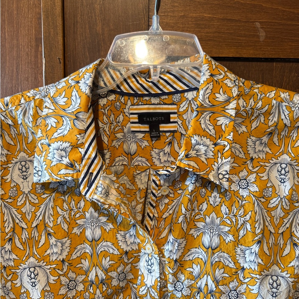 Talbots Yellow and White Button Down Shirt